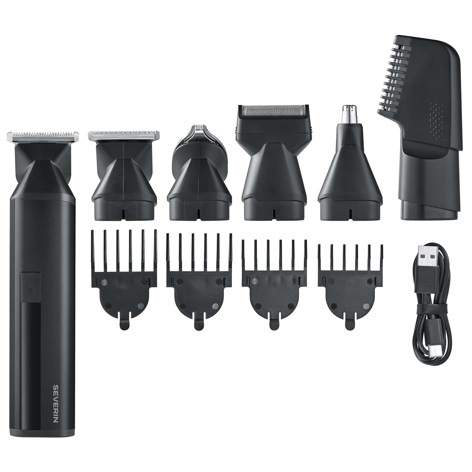 Haartrimmer, Nass-/Trocken, 4-Kant-Klingen, Vielzähliges Zubehör, USB-Ladekabel
