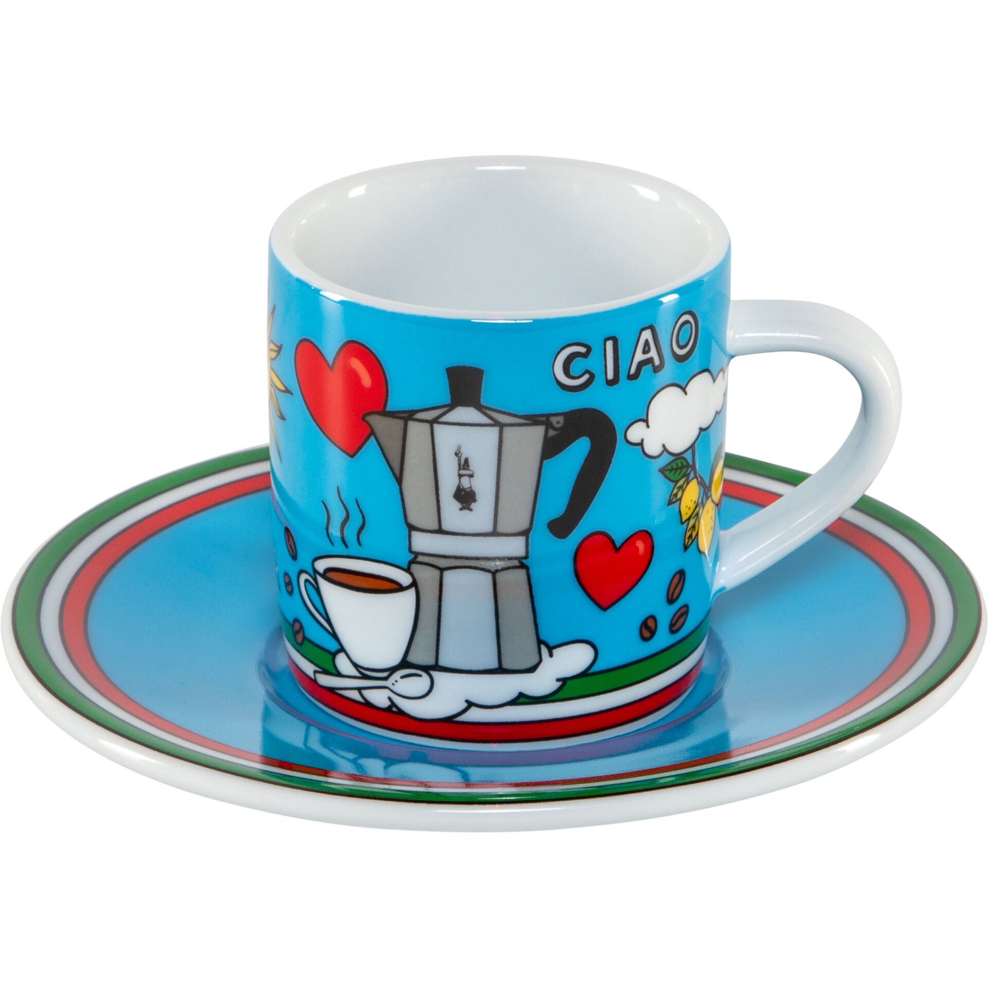 Kaffeetasse, Ton-in-Ton, Bunte Illustration, Mokkageschirr, Tassen-Set