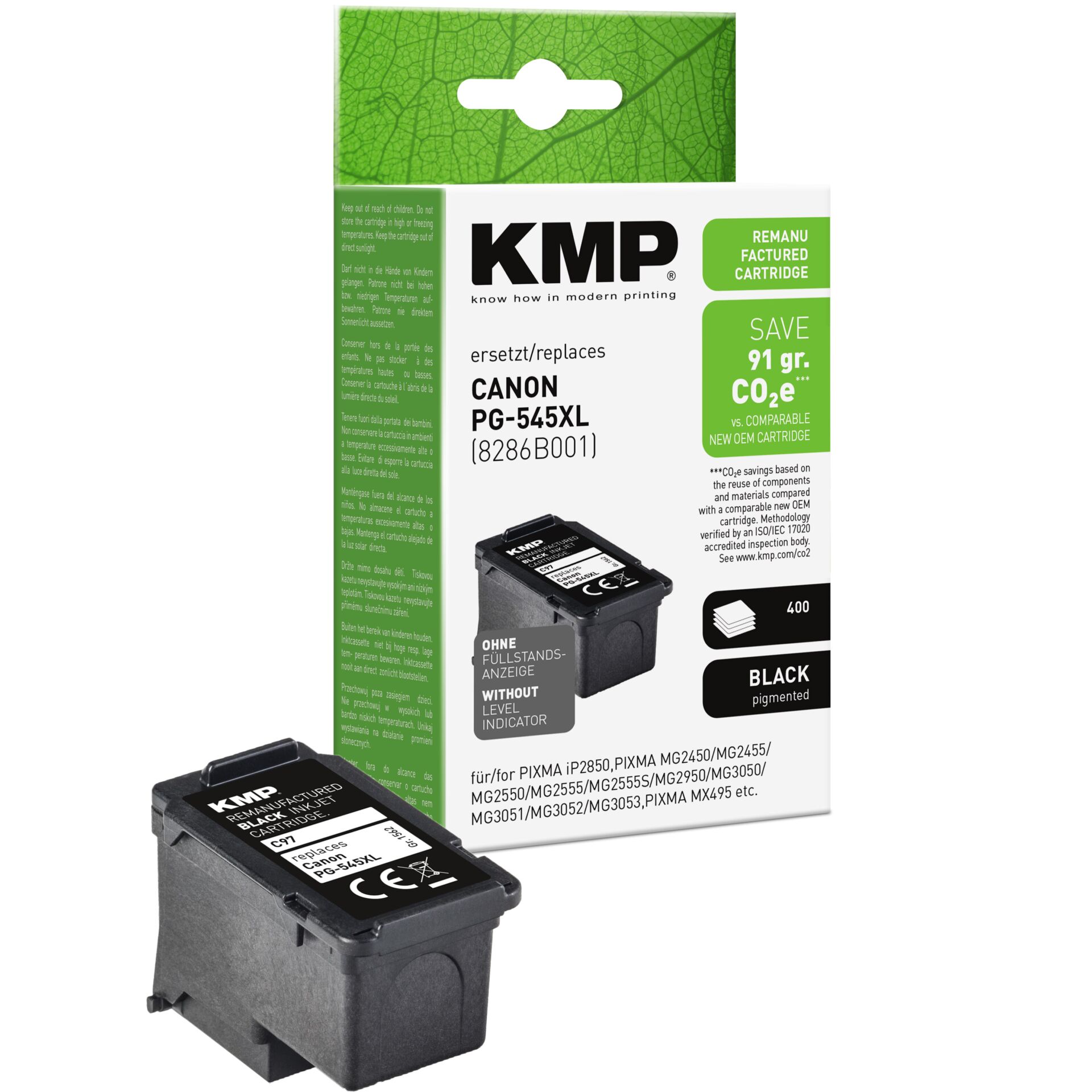 Adapter, Elektronik, Computer-Ausrüstung, Computerausrüstung, QR-Code, Tintenpatrone, Canon PG-545XL, Schwarz pigmentiert, Ersatzkartusche, KMP