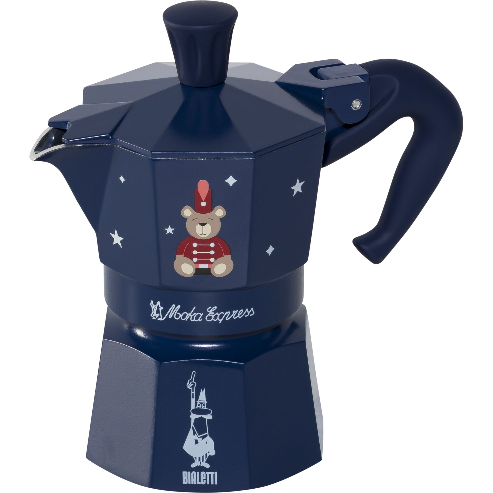 Espresso-Kanne, Moka Express, Blau, Kaffeemühle, Militärisches Motiv