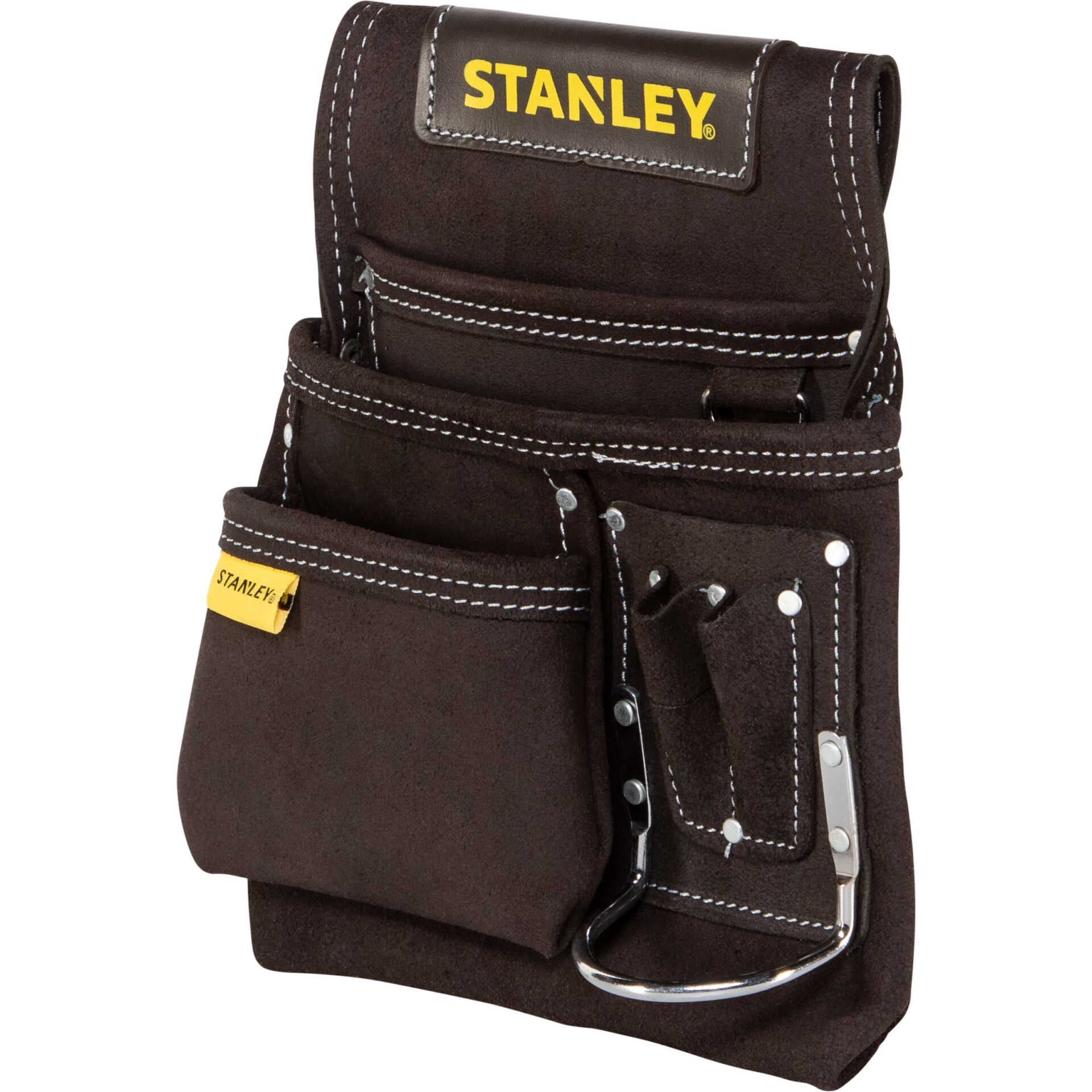 Werkzeugtasche, Werkzeuggürtel, schwarze Tasche, starke Nähte, Stanley-Label, Werkzeugtasche, Holzstifts, Schwarz, Halterung, Stichnaht