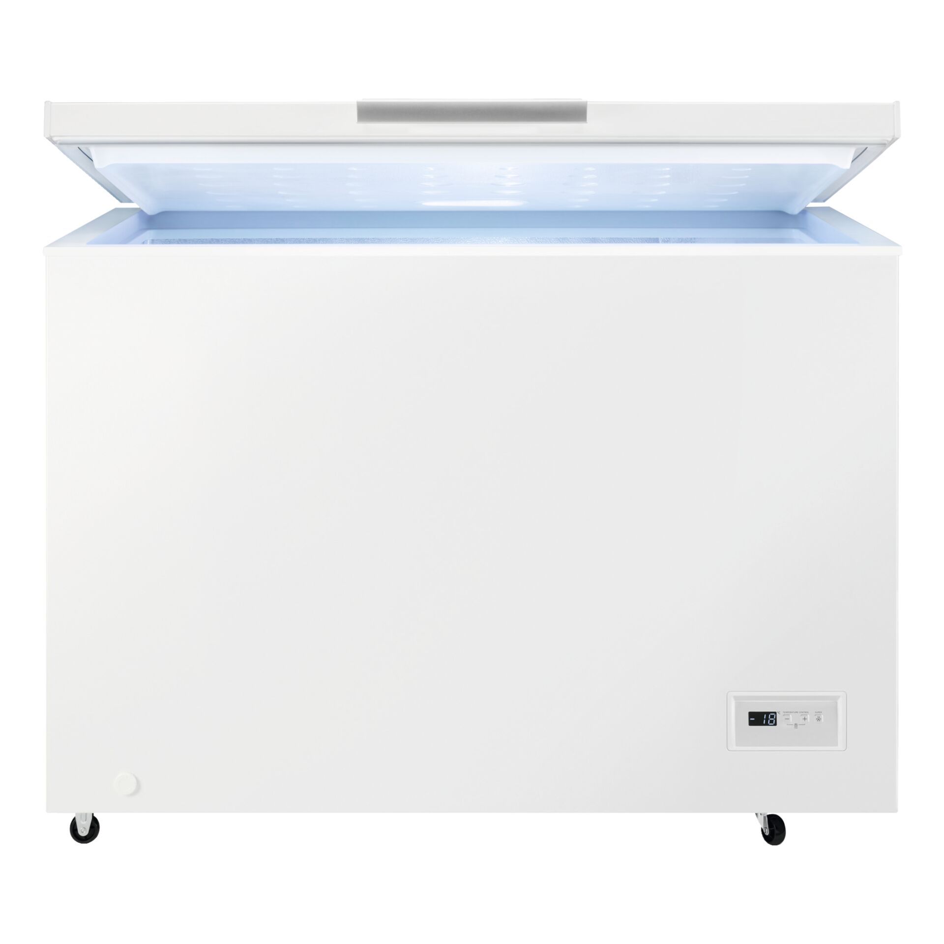 Kühlschrank, Kühltruhe, Weißes Gehäuse, Digitaldisplay, Rollbare Füße