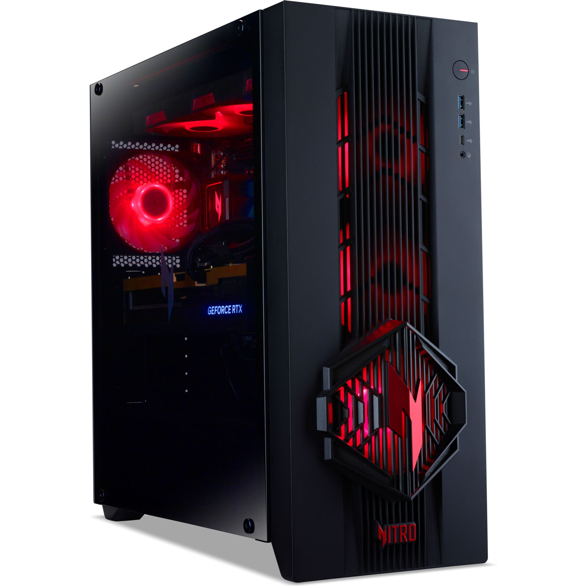 gaming-pc, mid-tower, red-led, glass-side, nitro-brand-feature