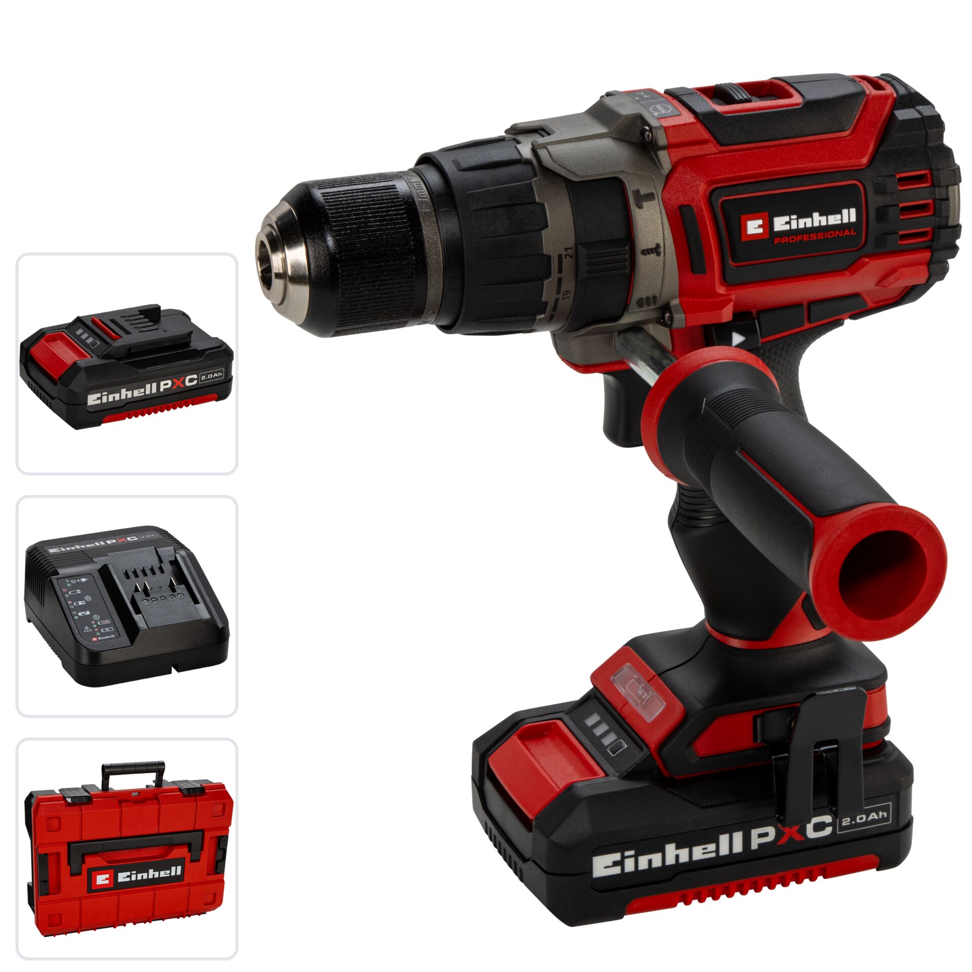 Akku-Bohrschrauber, Kraftwerkzeug, Rot-Schwarz, 2,0Ah, Ladegerät-Batterie-Set, Akkuschrauber, Montagewerkzeug, Bohrmaschine, Rot-schwarz, 2.0Ah Akku