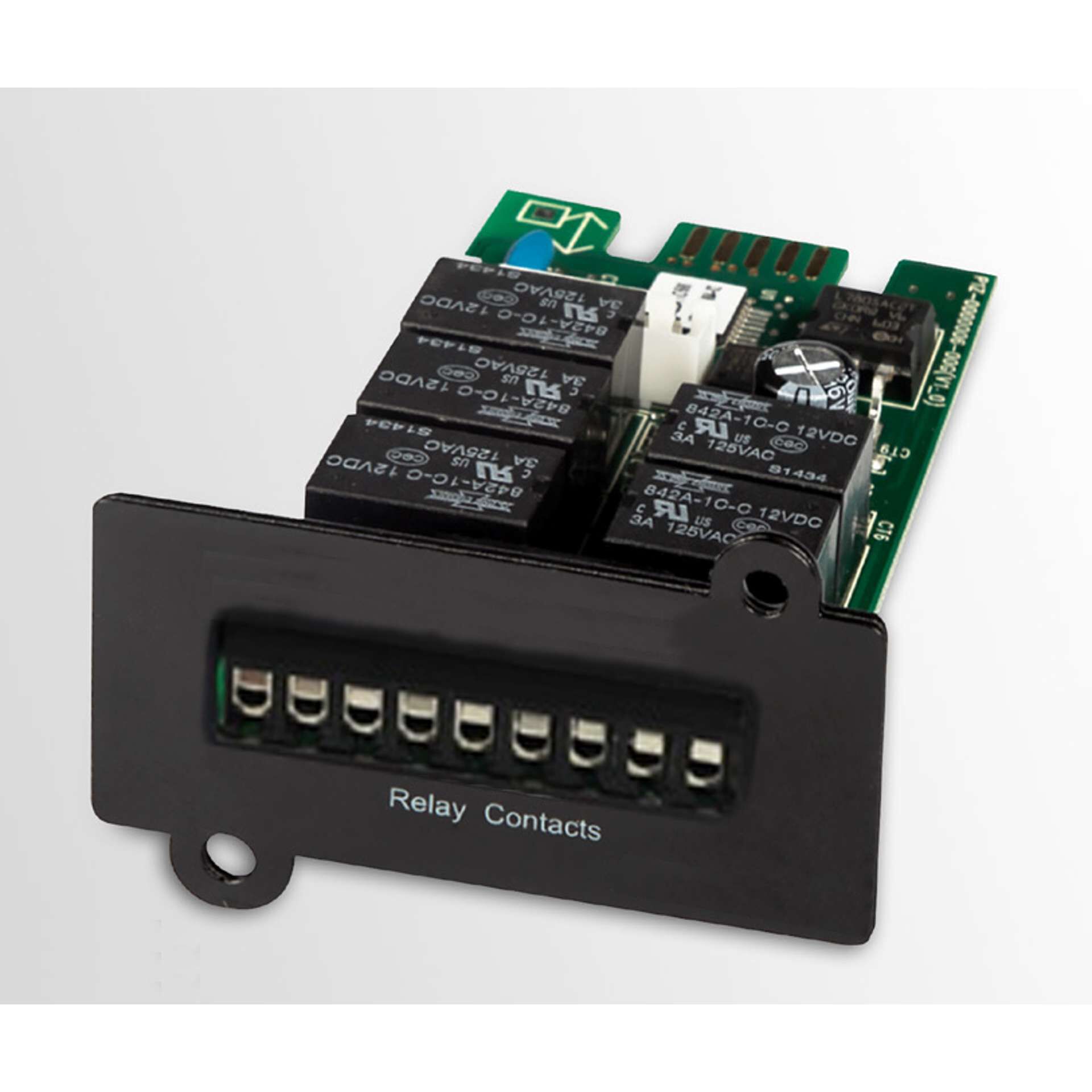 Relays, Relaisplatine, Relaisbaustein, Schwarze Frontplatte, Elektronikmodul