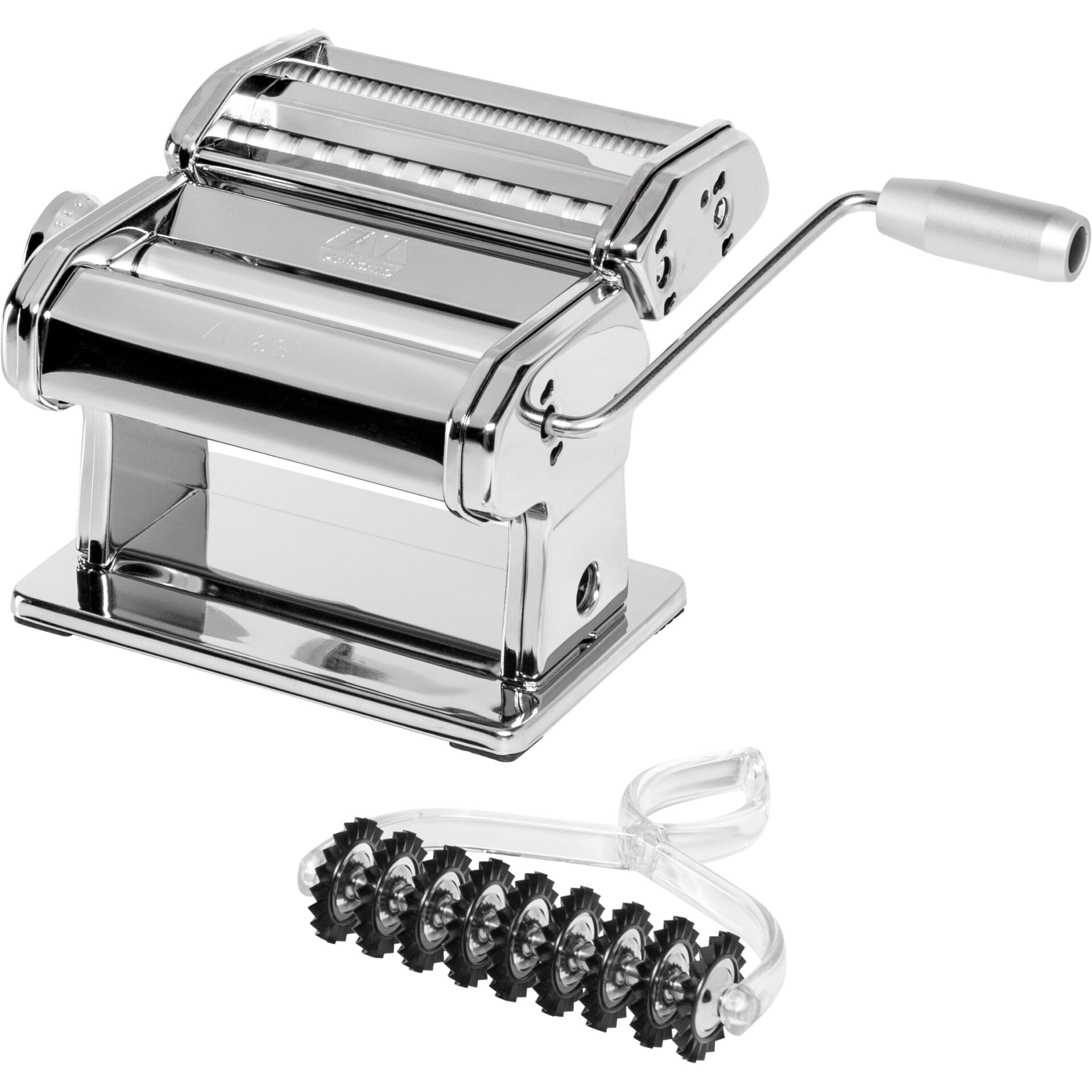 Pasta maker, Nudelmaschine, Spiralwelle, Griff aus Kunststoff, Schneidmechanismus