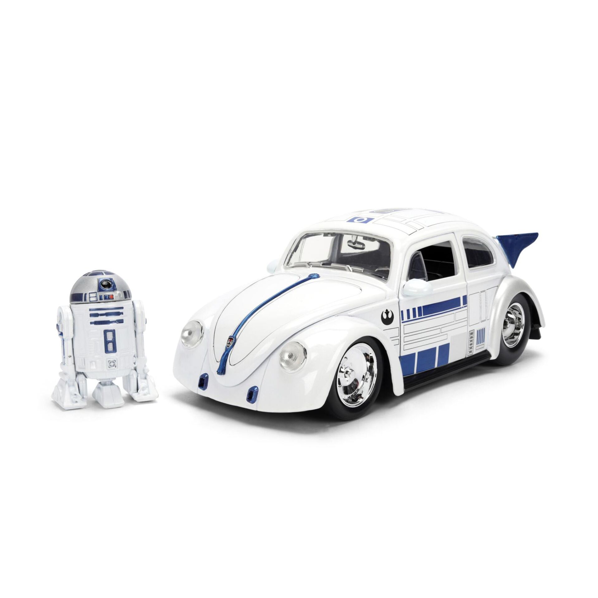 Spielzeugauto, Volkswagen Käfer, Weiß, Blaues Detail, R2-D2 Begleiter