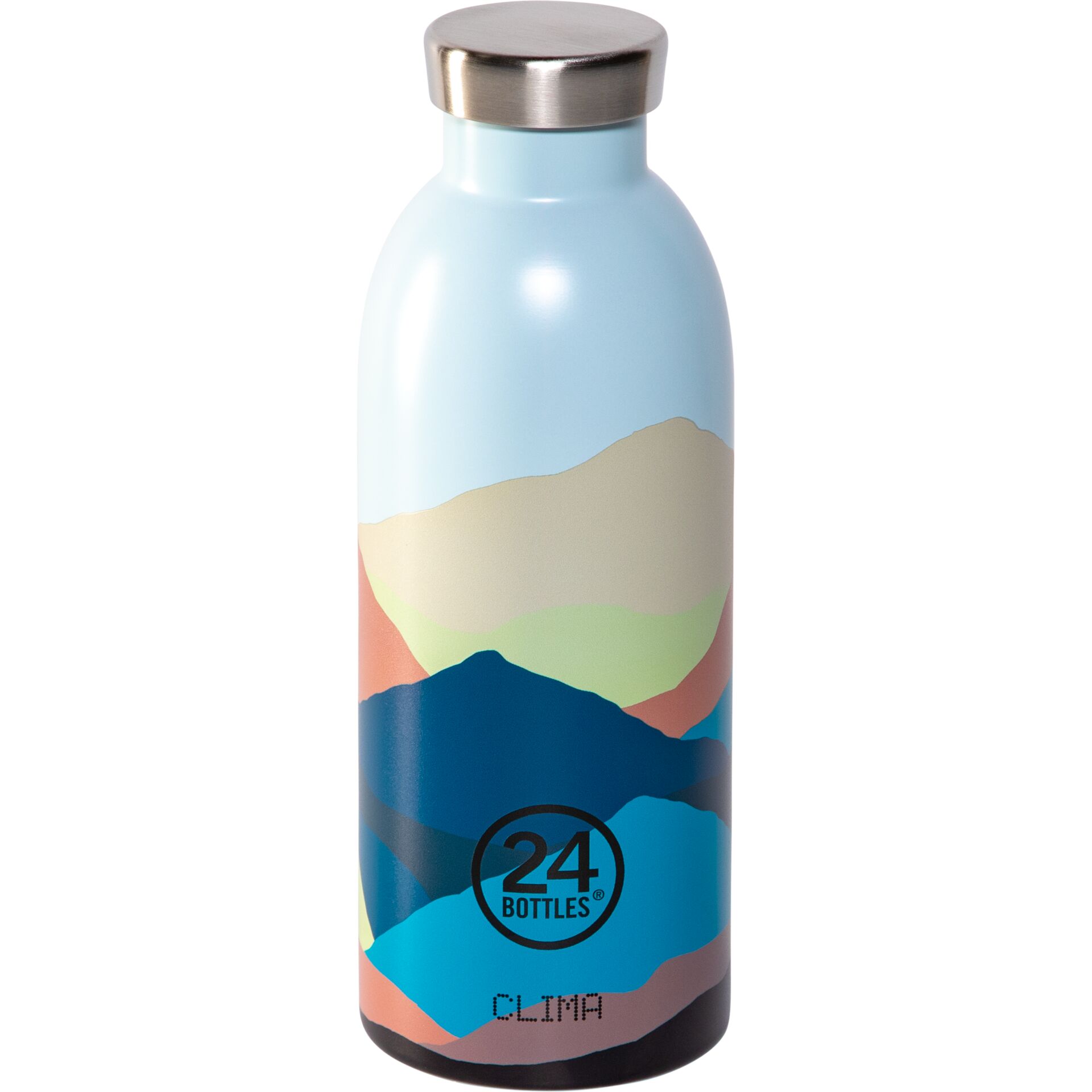 Wasserflasche, Metallverschluss, Metallflasche, bunte Berglandschaft, 24 Bottles